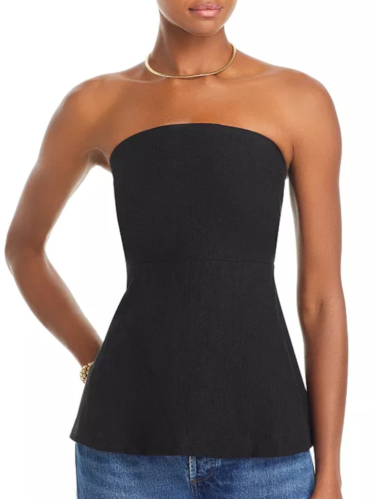Lucy Paris Barbara Strapless Black Linen Peplum Top Women's Size Small